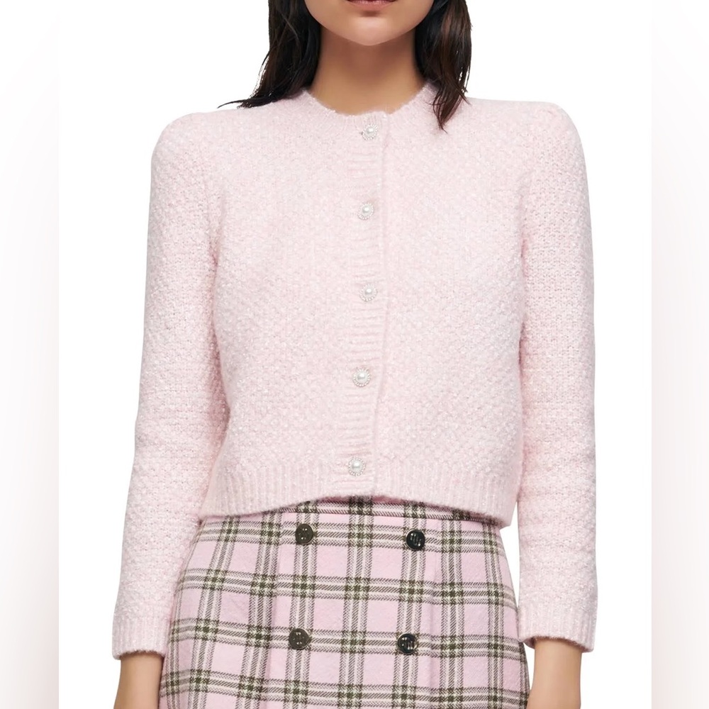 Maje Marina Texture Cardigan In Pale Pink